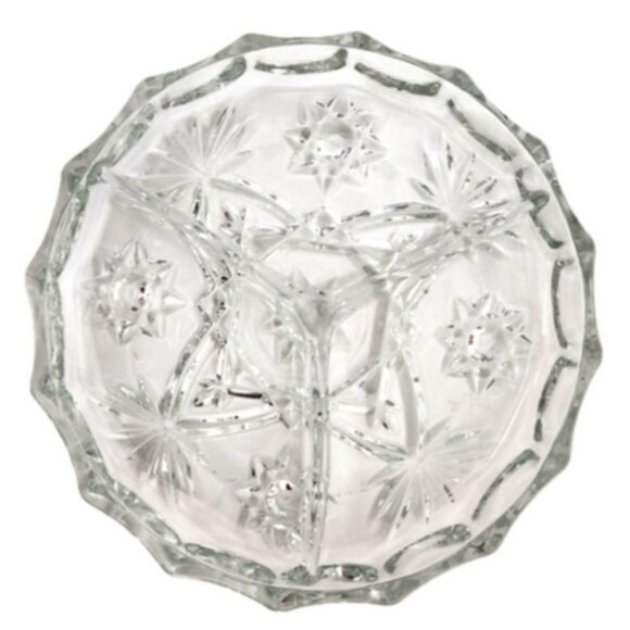 Antique Covetro Italy Prescut Glass Star of David 3 Sect Divided Relish 6" Dish - Picture 2 of 9